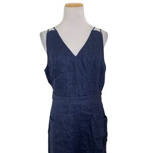 Whistles Tie Waist Linen Jumpsuit Womens US 10 UK 14 Wide Leg Crop Pockets Navy